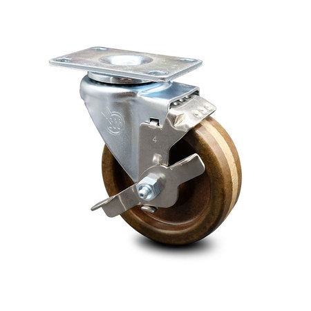 SERVICE CASTER 4 Inch High Temp Phenolic Wheel Swivel Top Plate Caster with Brake SCC SCC-20S414-PHSHT-TLB-TP3